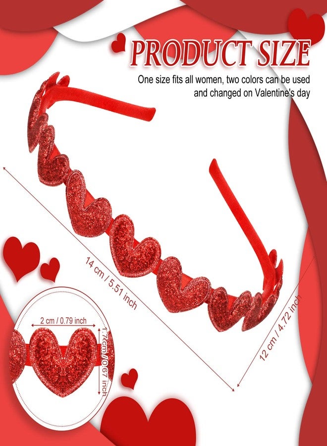 ميتلي قطعتان من عصابات الرأس اللامعة على شكل قلوب لعيد الحب، عصابة رأس لطيفة على شكل قلب باللونين الأحمر والوردي، ربطة شعر كيوبيد لامعة ومرنة، إكسسوارات شعر على شكل قلب حب للأطفال والفتيات والمراهقات في عيد الحب - Image 2